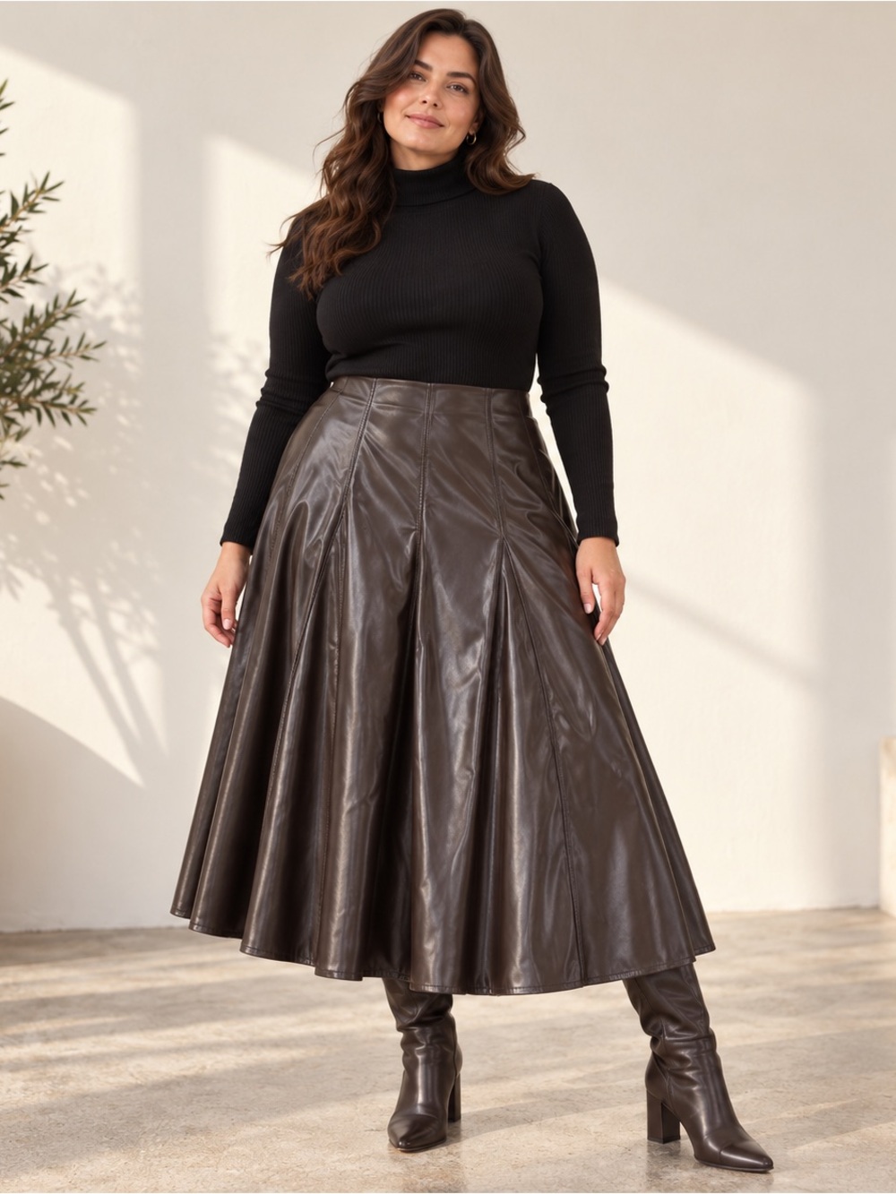 NWT Worthington Skirt Womens 3X Chocolate Brown Faux Leather A-Line W46" L35.5"